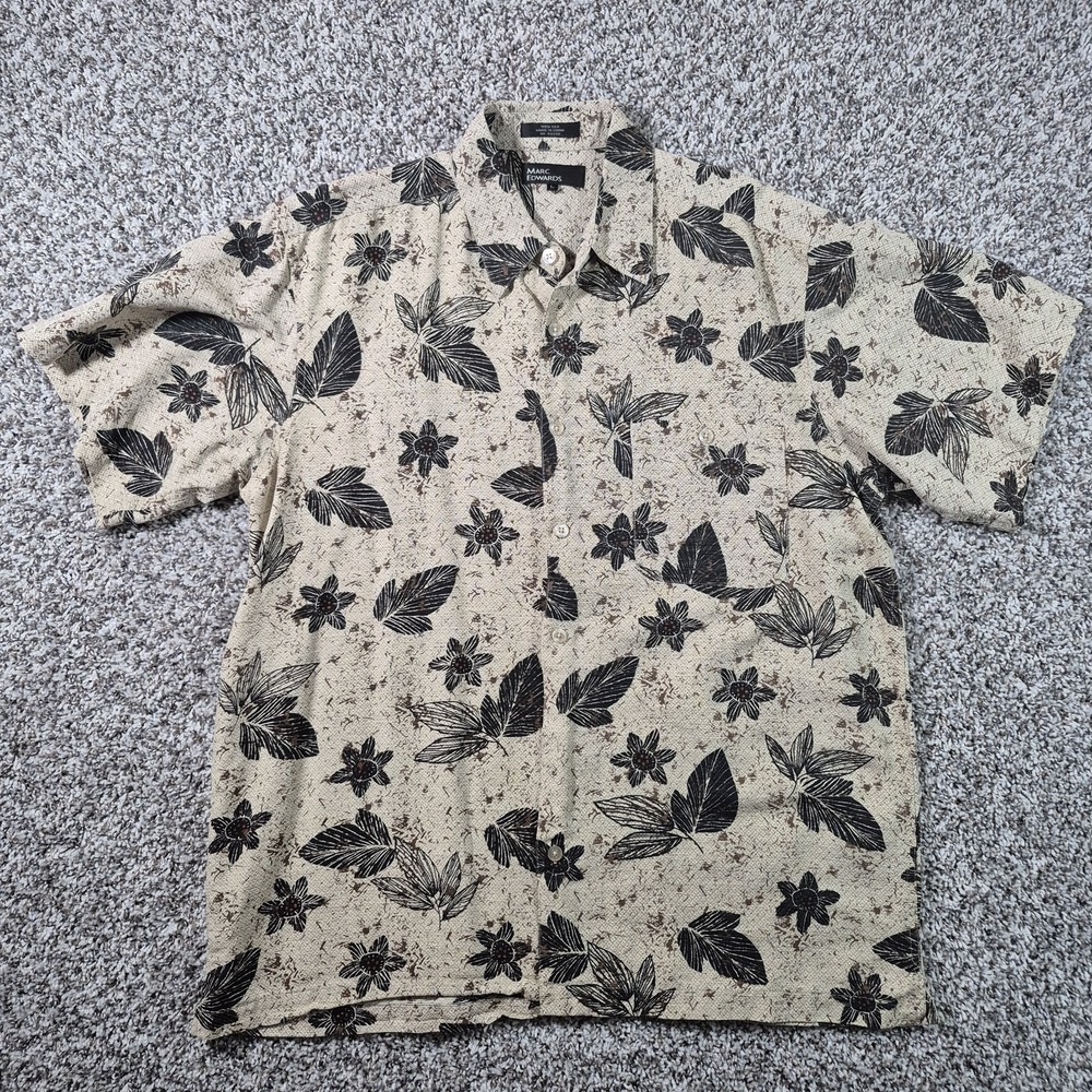 Silk Floral Hawaiian Marc Edwards Button Down Short Sleeve Shirt‎ Men's Large